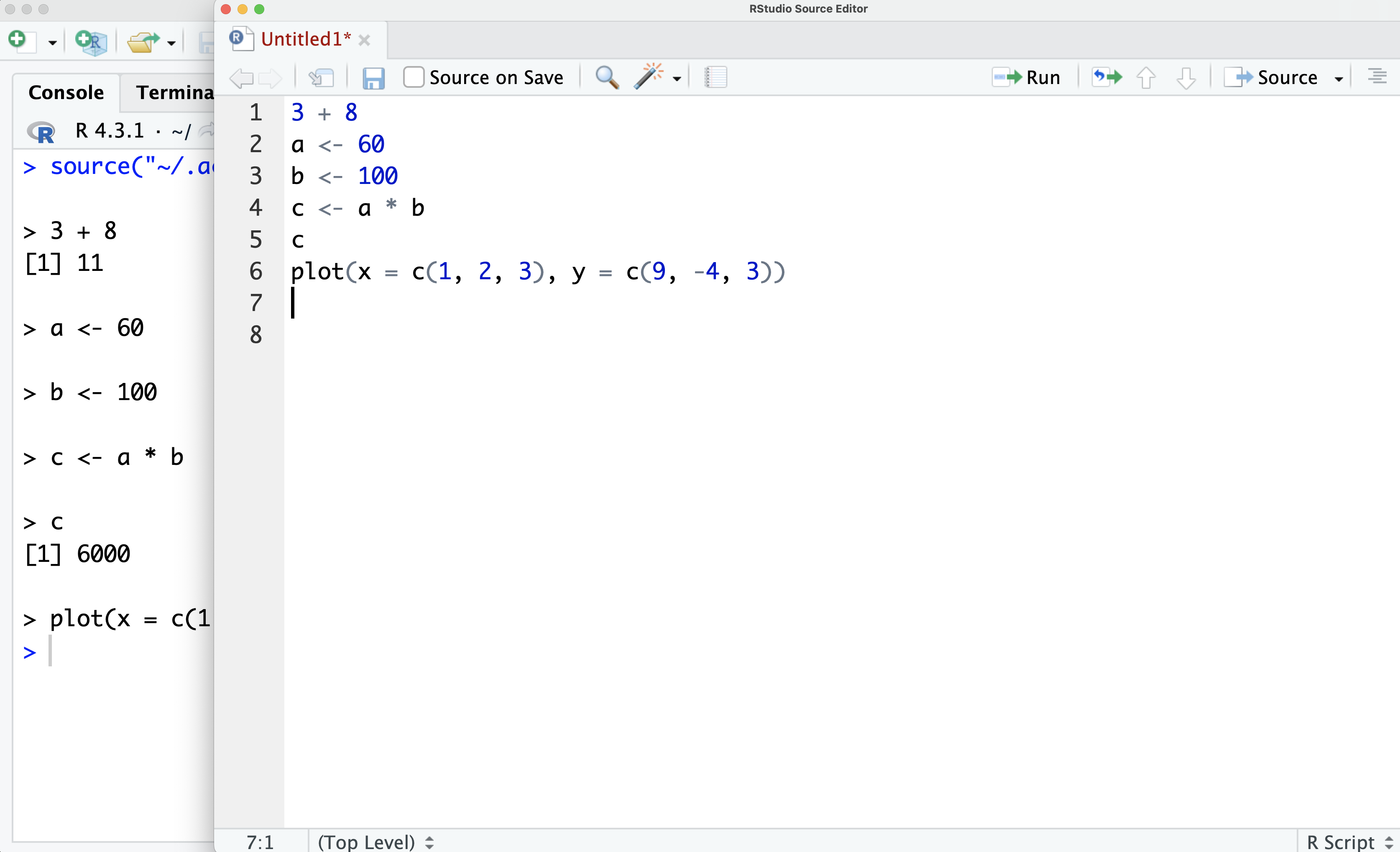 RStudio Interface with Separate R Script Window